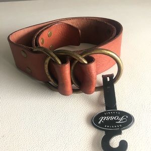 Fossil Tan Brown Leather 3 Buckle Ring Belt